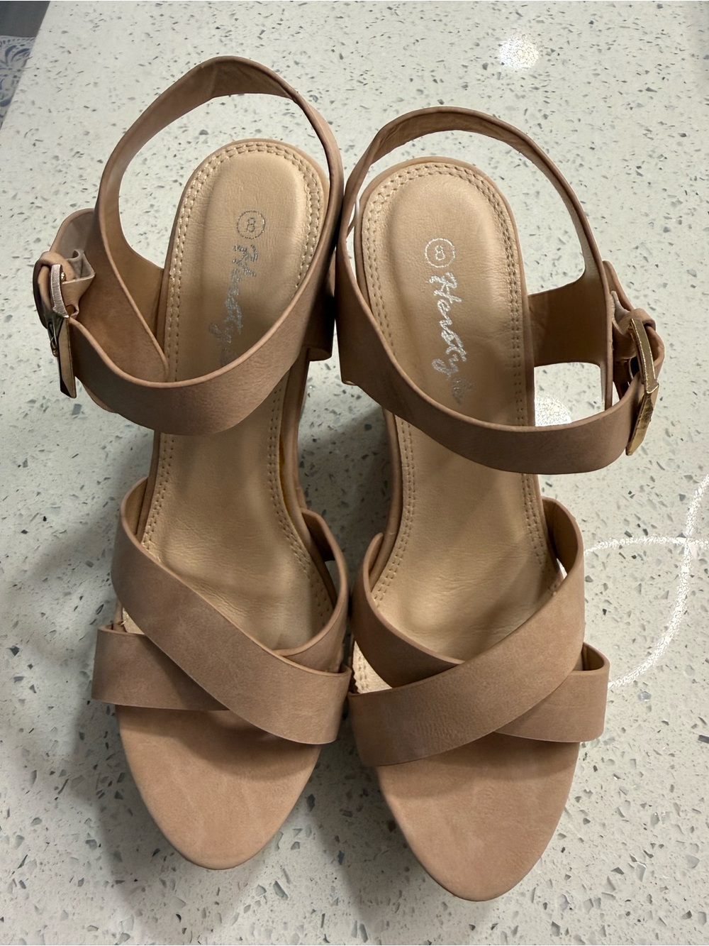Herstyle Taupe Strappy Block Heel Sandals